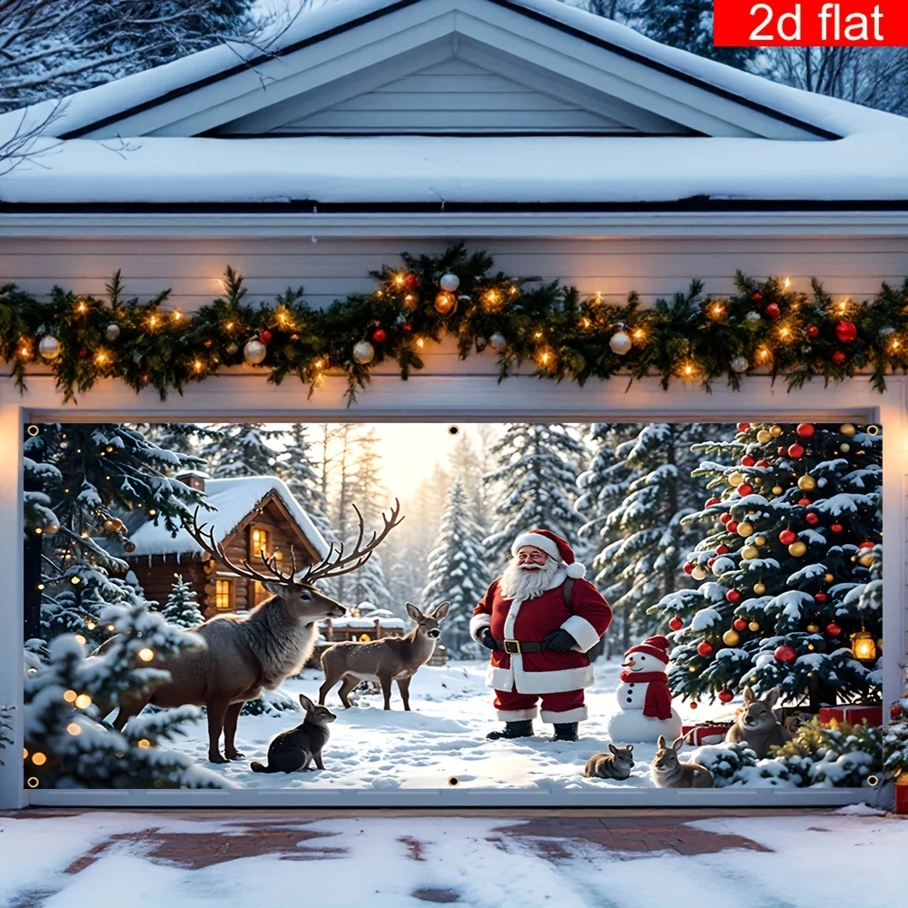 1 قطعة 2D باب العلم 2D شقة، حية سانتا كلوز وعلم باب عيد الميلاد الرنة، زينة عيد الميلاد