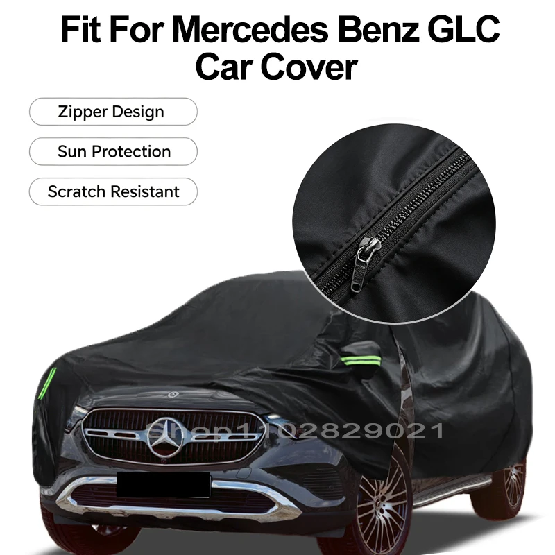 Zipper Door Waterproof Car Cover For Benz GLC(X253 X254 43 63)Windproof Dustproof UV Protection All Weather Auto Protector
