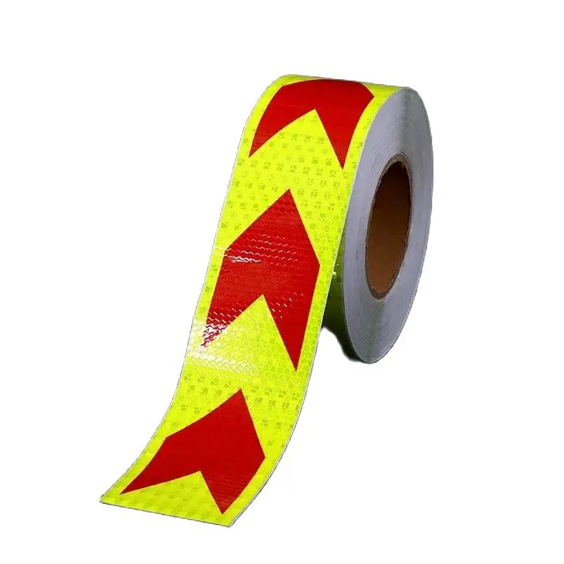 5cmx3m Self-adhesive Fluorescent Yellow Red Arrow Reflective Tape Warning Sticker