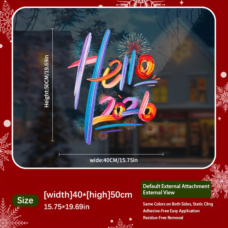 ملصقات السنة الجديدة لتزيين العطلات Hello 2026 ملصقات تزيين النوافذ