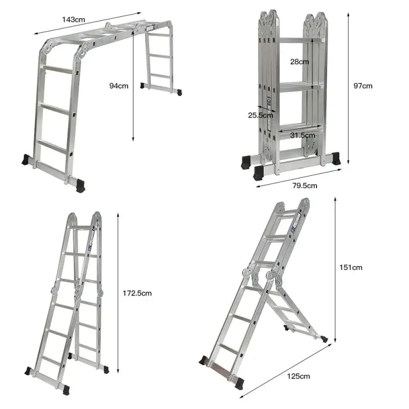 Échelle Droite Rétractable en Alliage d\'Aluminium de 3.6m, Pliable, Télescopique, à oral rons, Stable, Outil d\'Extérieur et de Maison