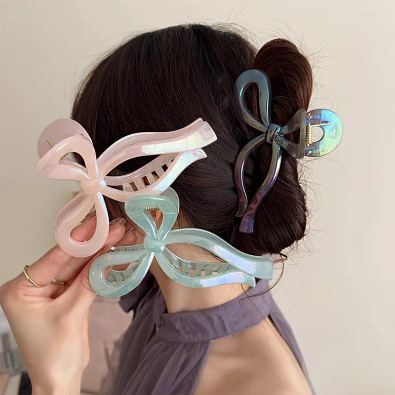 

Colorful Bow Shark Clip Female Transparent Multi-Color Hairpin Simple Three-Dimensional Hairpin Hair Accessories