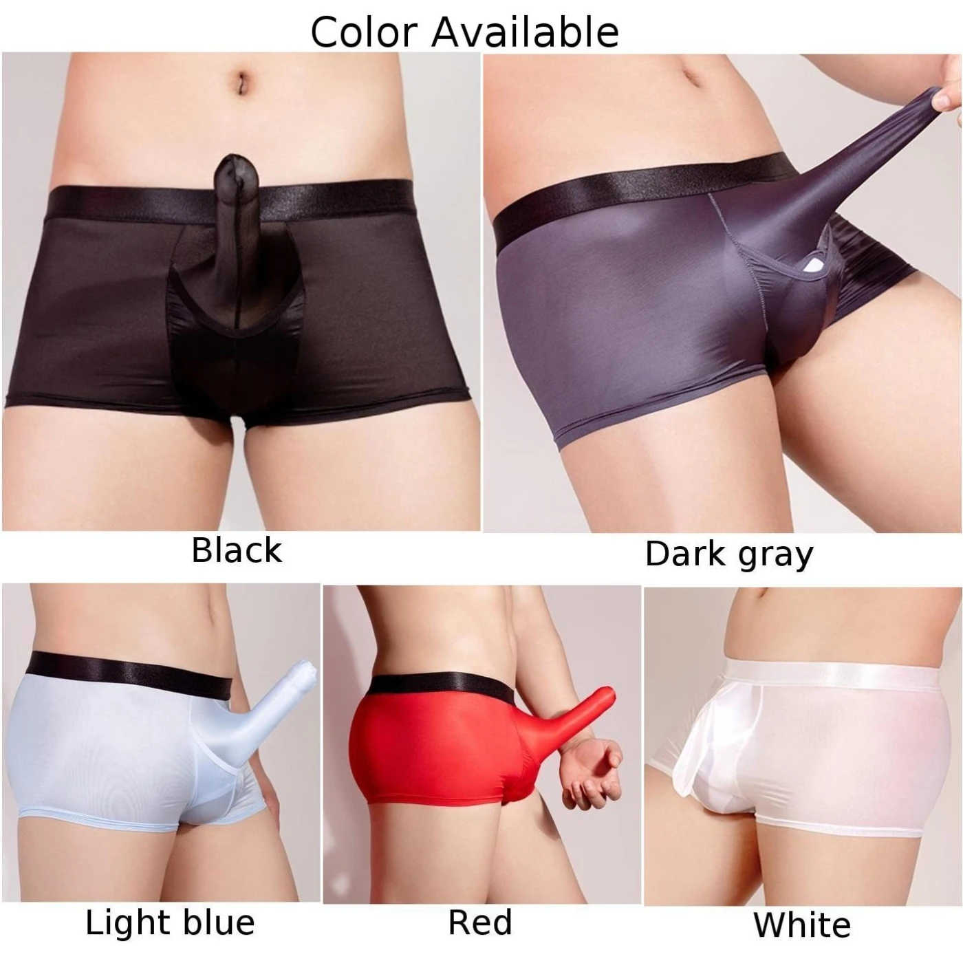 Men Sissy Erotic Lingerie Oil Glossy Sheer Panties Elephant Nose Underpants Low Waist Elastic Underwear Hombre Jockstrap