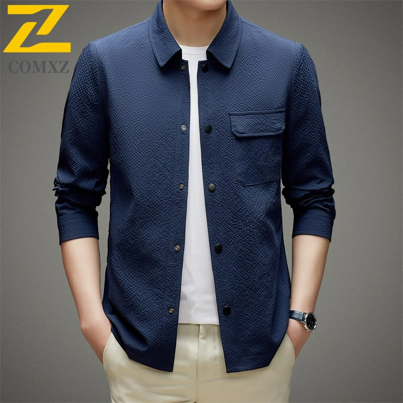 

COMXZ New Jacket Male Solid Color Casual Outdoors Cycling Lightweight Coat Classics Turndown Collar Comfortable Autumn Outerwear
