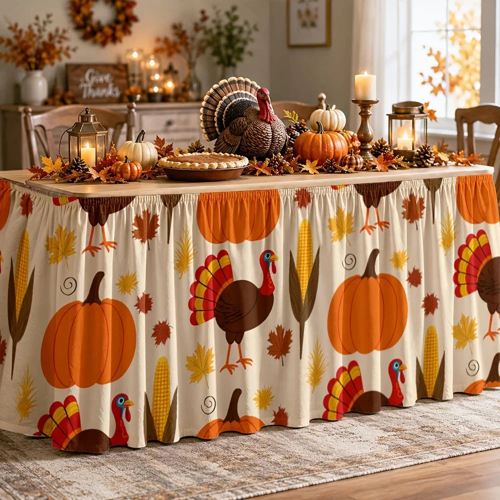 Thanksgiving tablecloth with autumn harvest turkey, pumpkin and corn leaf pattern for table decorationxzj