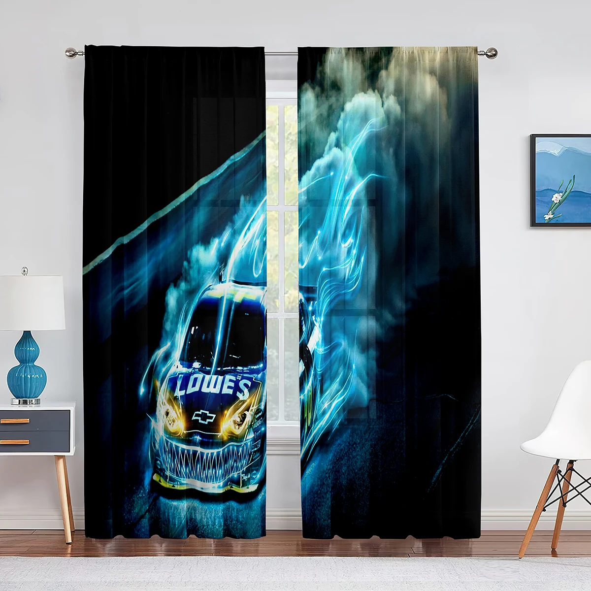 

Fire Race Car Printed Curtain Racing Car Speed Extreme Sport Window Curtains for Living Room Bedroom Teens Mens Room Decor 2pcs