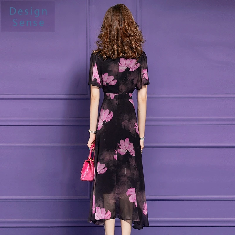 Damen-Pendlerkleidung, bedrucktes schwarzes Kleid, Sommer, junger Stehkragen, perlenbesetzter, hüftenger, leichter und modischer Hemdrock