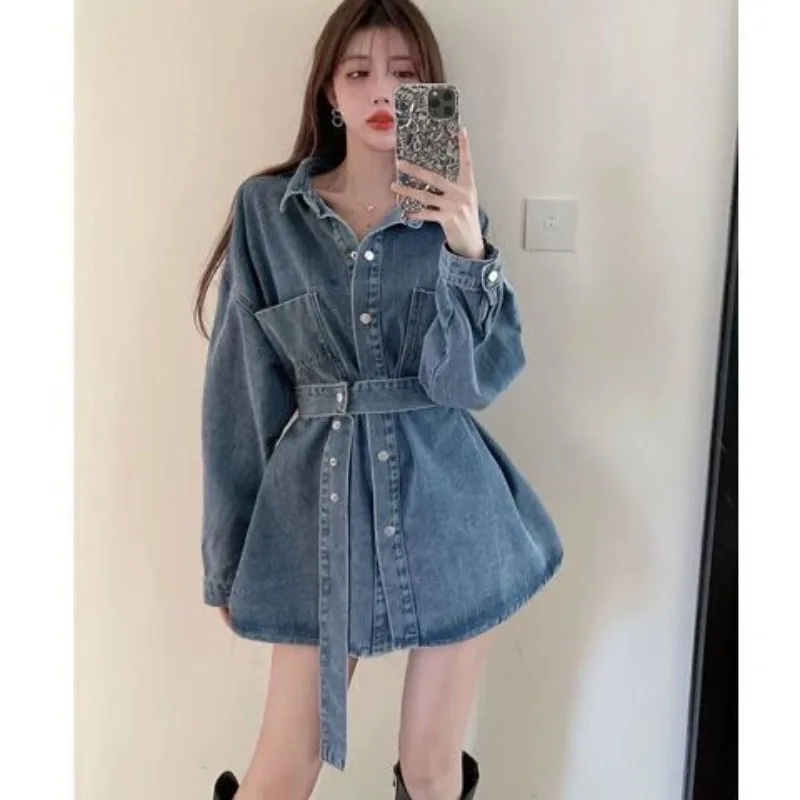

Dresses Blouses Jackets Denim Women's Spring/Autumn Mid-length Fitted waist Loose fit Vintage Long sleeves New Distinctive Niche