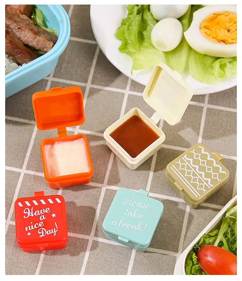 Mittagessen Bento Sojasauce Box Behälter mit Tropfer niedlichen Design Kunststoff Gewürz spender Mini Salat Tomatensauce Flasche – Detail 14