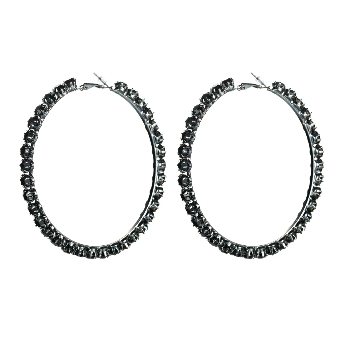 Hot Sale Shiny Black Crystal Hoop Earrings for Women Fashion Jewelry Bohemian Big Circle Collection Earrings Accessories