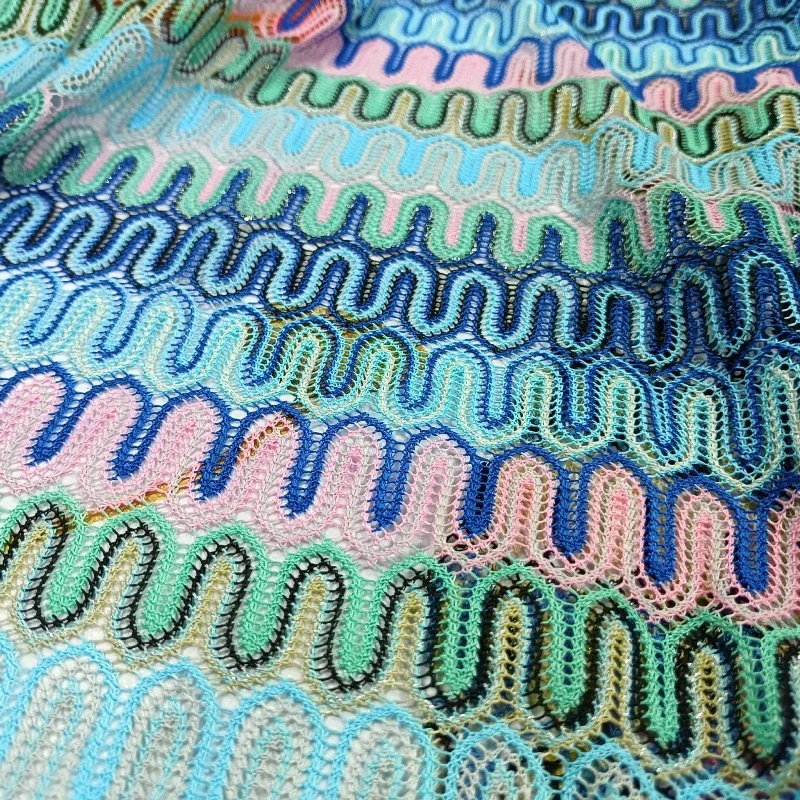 U-shaped Crochet Fabric Dress Colorful Striped Texture Lace Ethnic Style Clothing Handmade DIY Accessories Shawl Fabrics Cloth