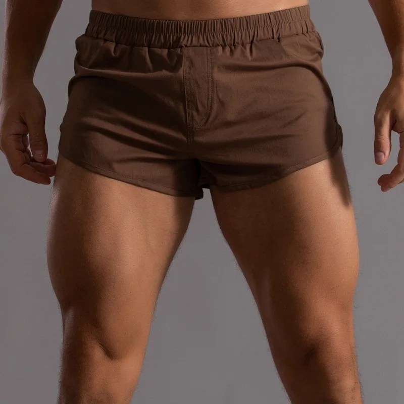 Shorts boxer masculinos de algodão, bainha redonda, bottoms sexy para dormir em casa, cintura elástica solta, boxers de pijama branco e cuecas leves