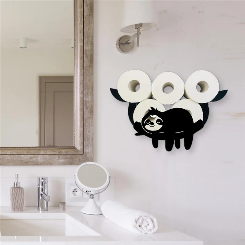 A15F-Durable Metal Sloth Toilet Paper Holder, Wall Mounted Roll Holder, Black Paper Storage, Perfect For Bathroom Decor view 4