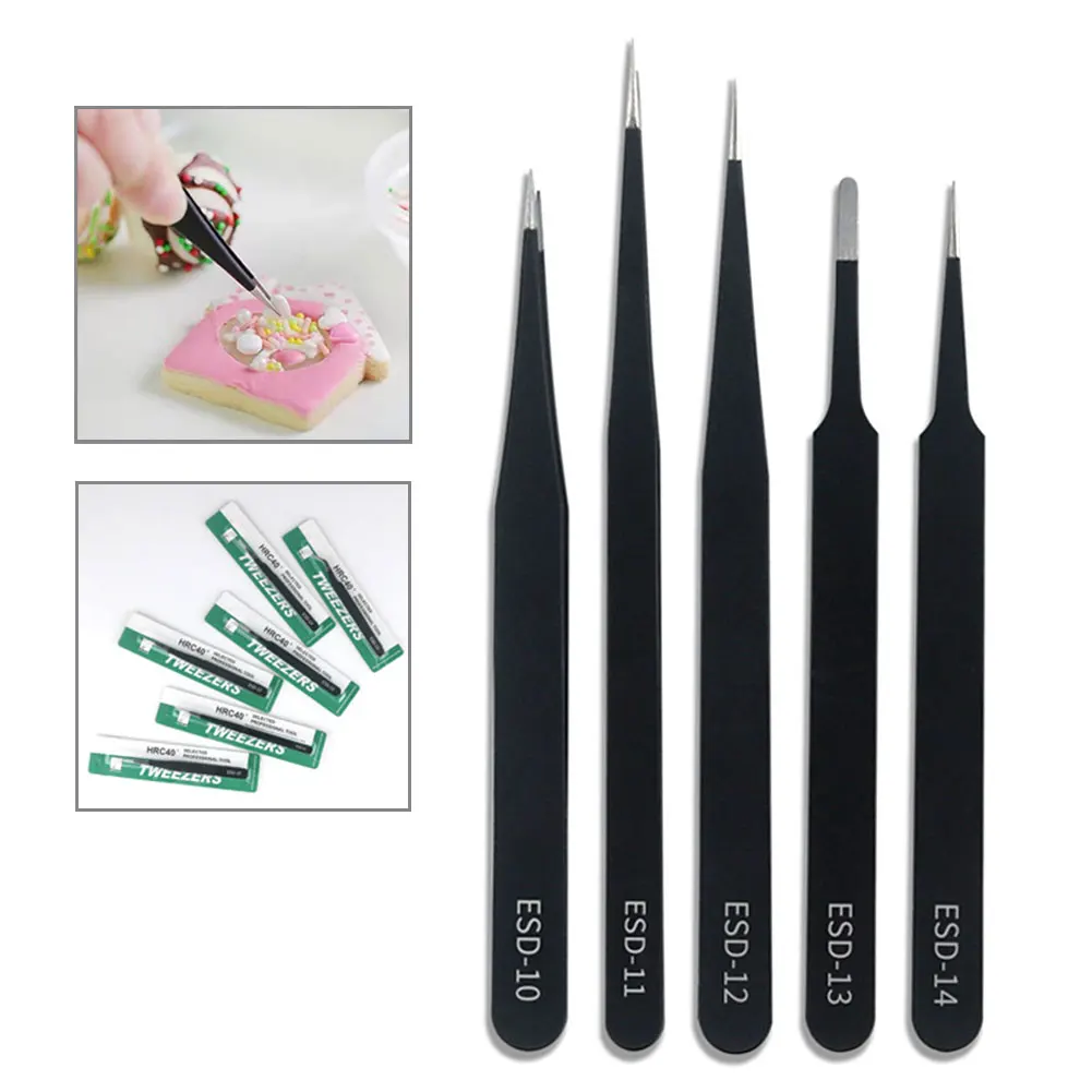 Stainless Steel Curved Straight Black Tweezer Nail Art Rhinestones Nipper Picking Tool Sequins Beads Making Tool Hand Tool Set