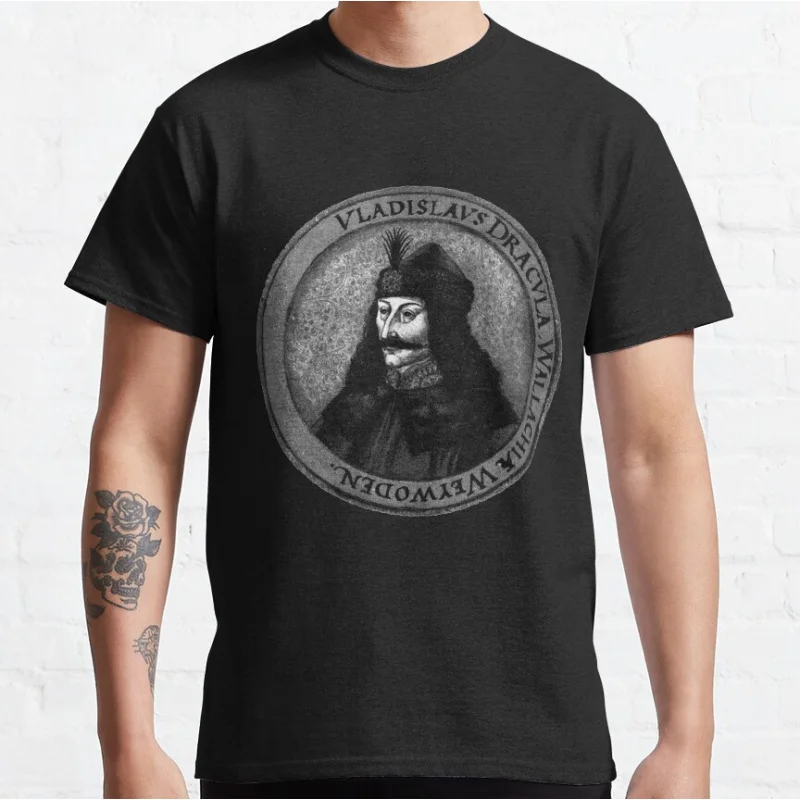 

Vintage Vlad Dracula Tepes The Impaler Vampire graphic t shirts The Mystery Hunter scary halloween tops All size S-6XL