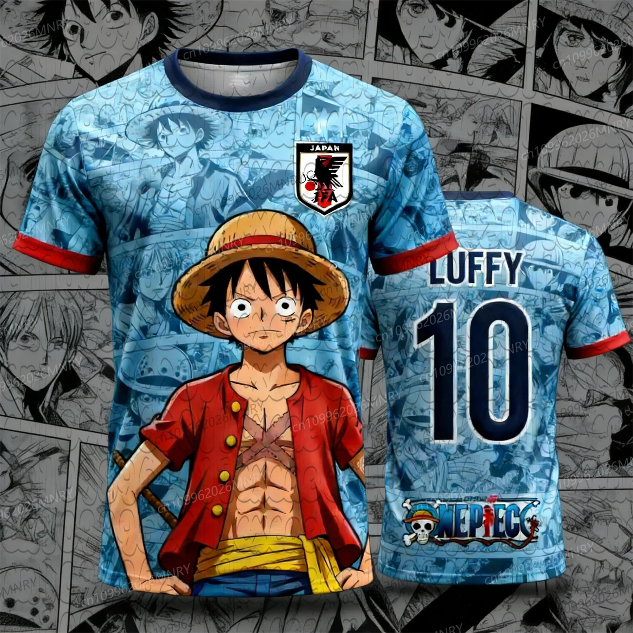 Anime One Piece Luffy Grafik-Fußball-T-Shirt Schnelltrocknend Feuchtigkeitsableitend Unisex Pinselstrich-Druck Trendiges Fußballtrikot T-Shirt Y2k