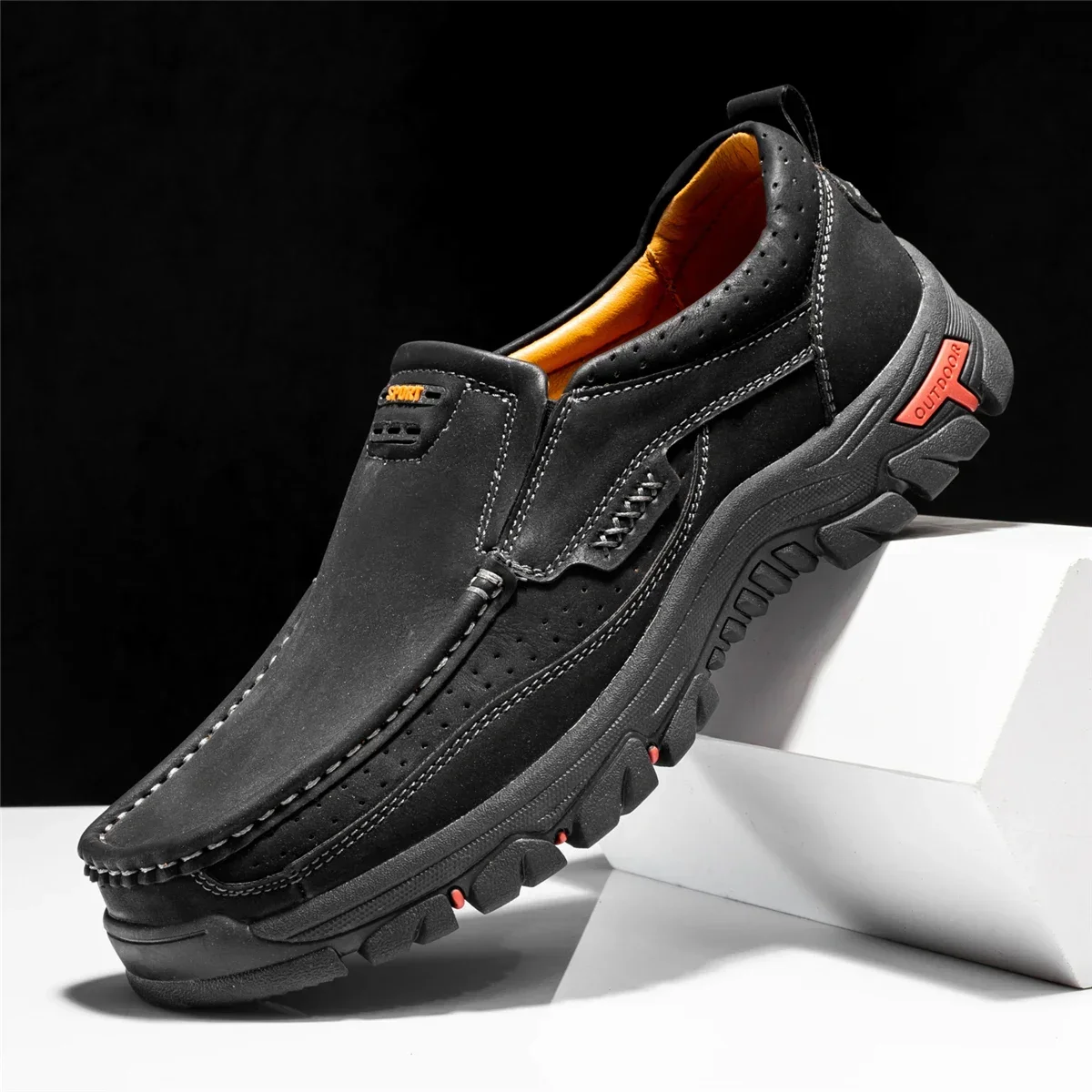 Handmade Shoes Genuine Leather Casual Shoes For Men Flat Platform Walking Shoes Outdoor Footwear Loafers Large Size