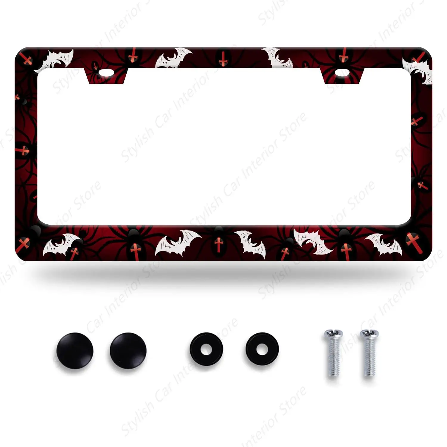 

Bats License Plate Frame Spiders Web License Plate Holder Gothic Funny Car Accessories Decoration 12.3" x 6.3" for Men Women