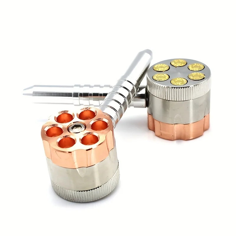 1Pc Premium Metal 6-Hole Pipe with Detachable Grinder for Maximum Smoking Enjoyment,Six Shooter Metal Pipe with Grinder