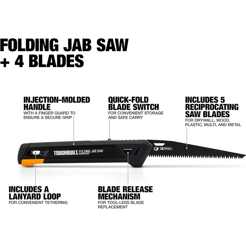 TOUGHBUILT TB-H4S5-23FU Folding Jab Saw With 4 Blades  Plastic Multi Metal Wood Reciprocating Saw Storage Case Hand Tool