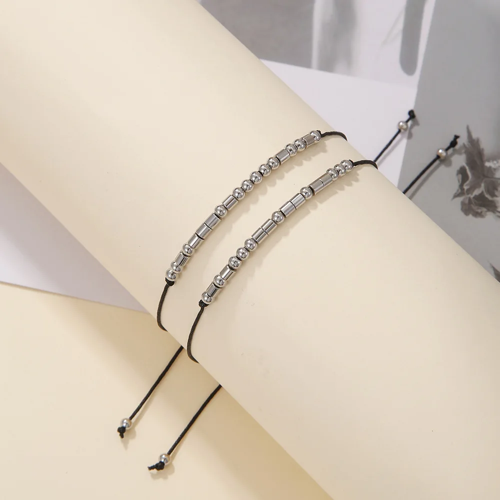 Fashion Family Morse Code Bracelet Jewelry Adjustable Stainless Steel Beads I Love You My Person Mom Son Dad Daughter Bijoux