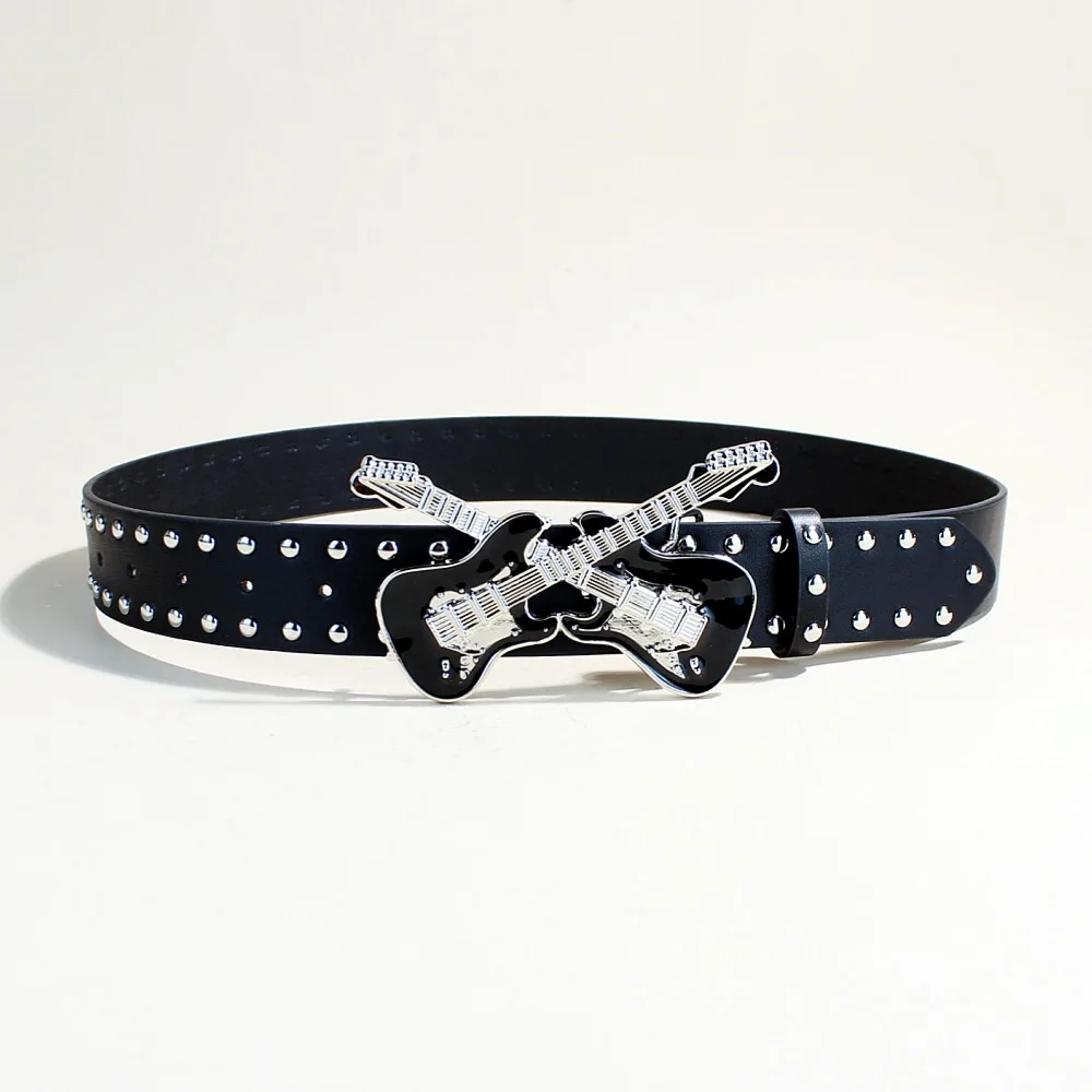 Jeans Belt Female Decor New Versatile Casual Belt Guitar Buckle Rock Punk Simple Fashion Belt