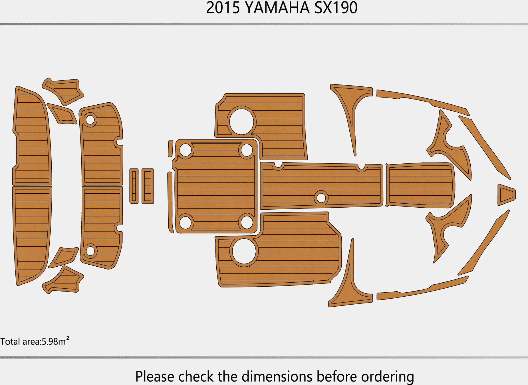 Non-Slip EVA Faux Teak Marine Mat Self-Adhesive 6mm Yacht Cockpit Pad for 2015 YAMAHA SX 192 Boat Decking Easy Install