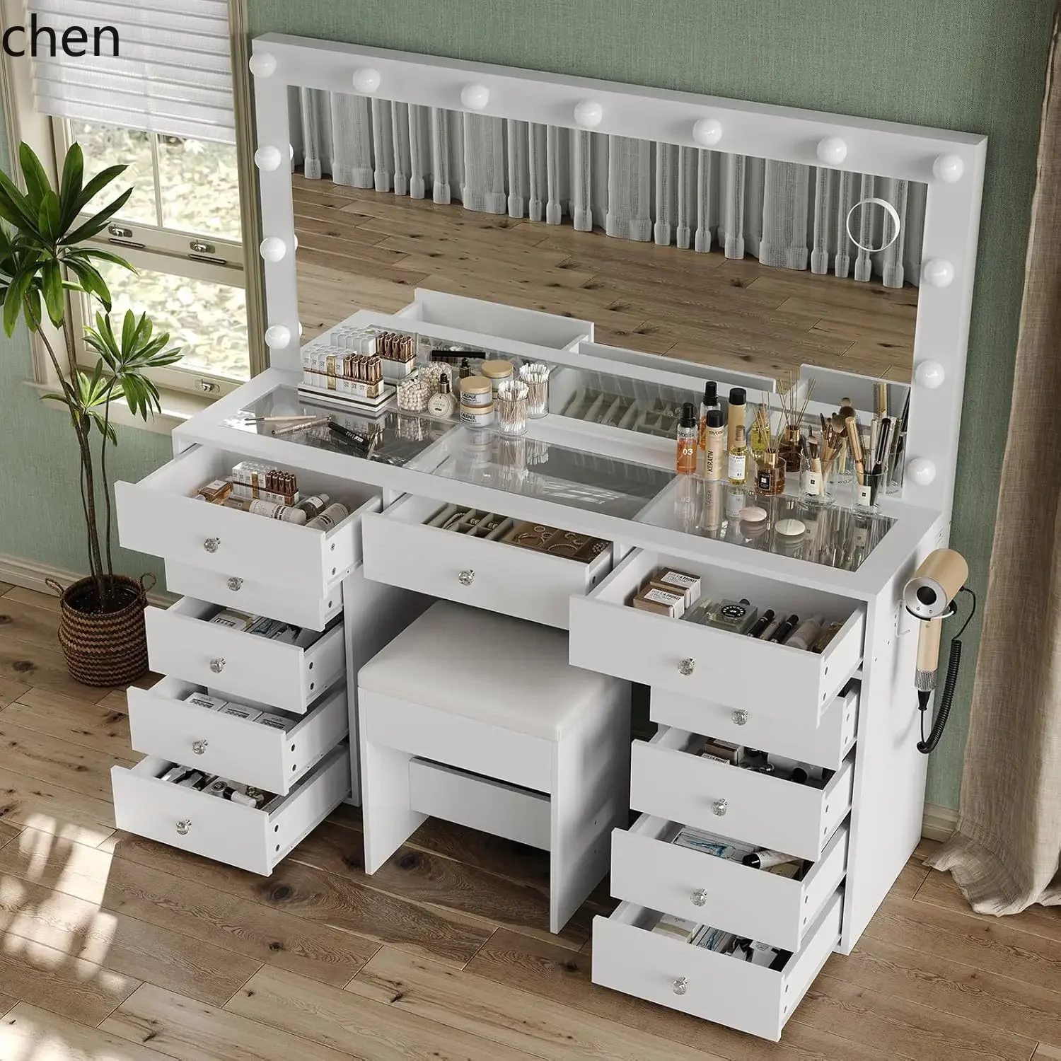 Y17- Makeup Table Vanity Table with Mirror for Bedroom Glass Top Set for Home Use