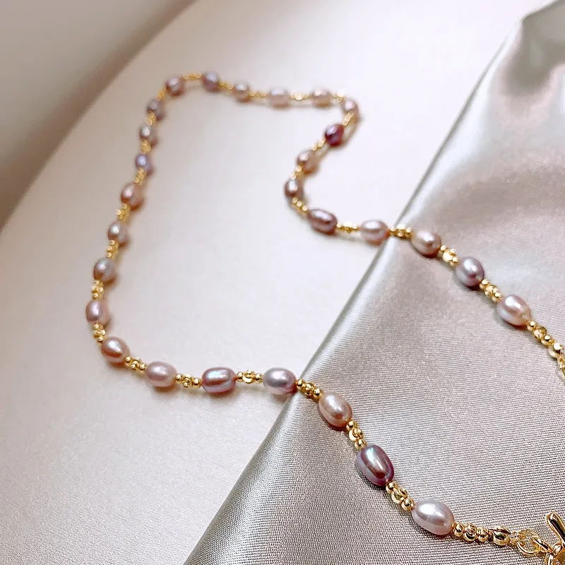 New Arrival Sweet Shiny CZ Zircon Flower Natural Freshwater Pearl 14K Gold Filled Female Pendant Necklace Jewelry For Women Gift