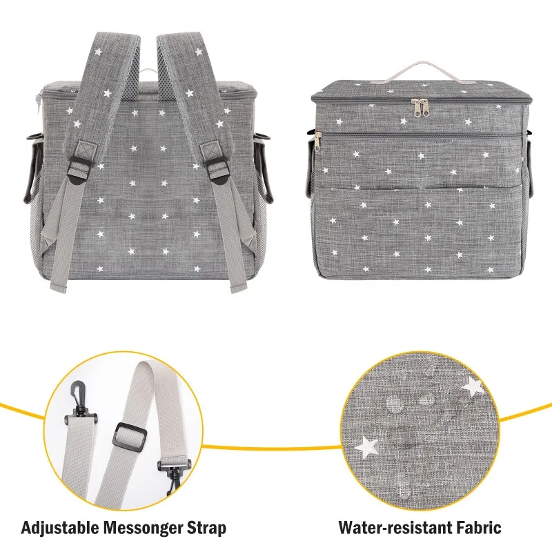 Große Baby-Kinderwagentasche mit Sternenmuster, Baby-Kinderwagen-Organizer mit Getränkehalter und Schultergurt, Multifunktionale Buggy-Mama-Tasche – Detail 8