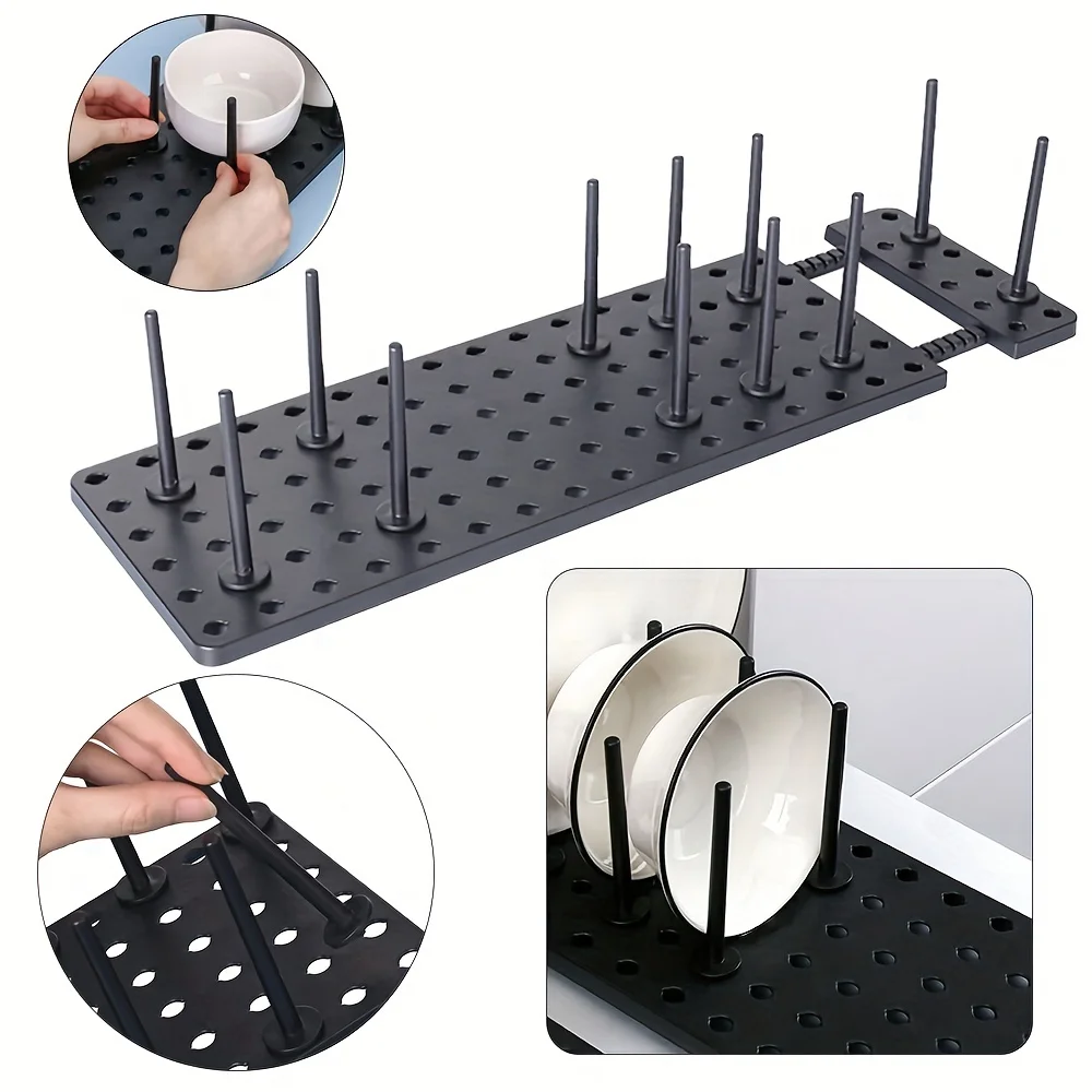 1pc Drawer Organizer, Expandable Kitchen Drawer Organizer - Peg Board with Bottom Anti Slip Pad and 12 Pegs Telescopic Board