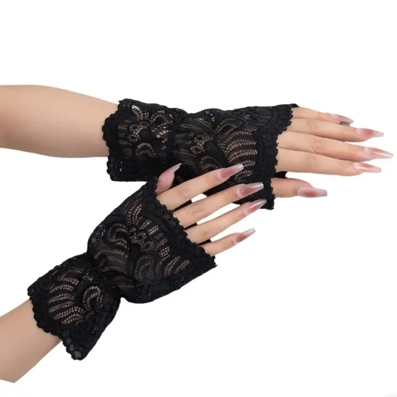 Y88A Lace Armband Hand Covers Comfortable Wrist Length Decorative Cuff Sleeves For Female Office Party and Leisure Outfits