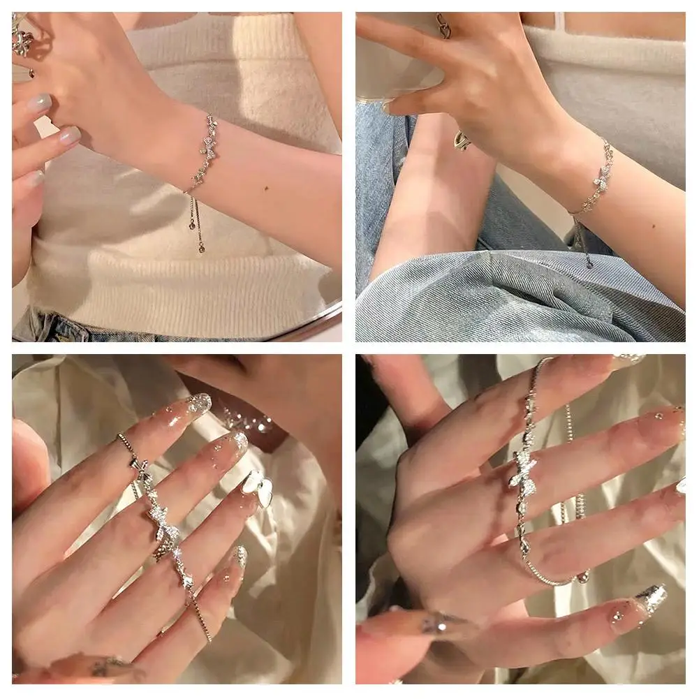 الحلو فراشة حجر الراين سوار للنساء الكورية Bowknot القوس تألق أساور بسيطة الزركون مجوهرات هدايا عيد الميلاد #1