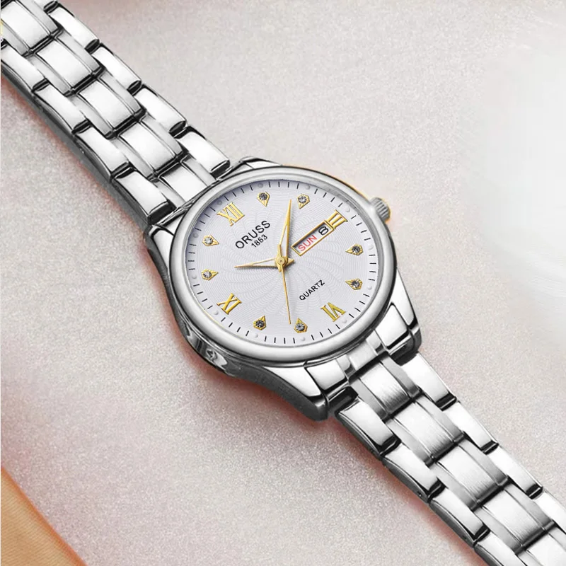 Ins lindo requintado alto nível de aparência relógio feminino moda calendário duplo compacto tudo simples estudante meninas