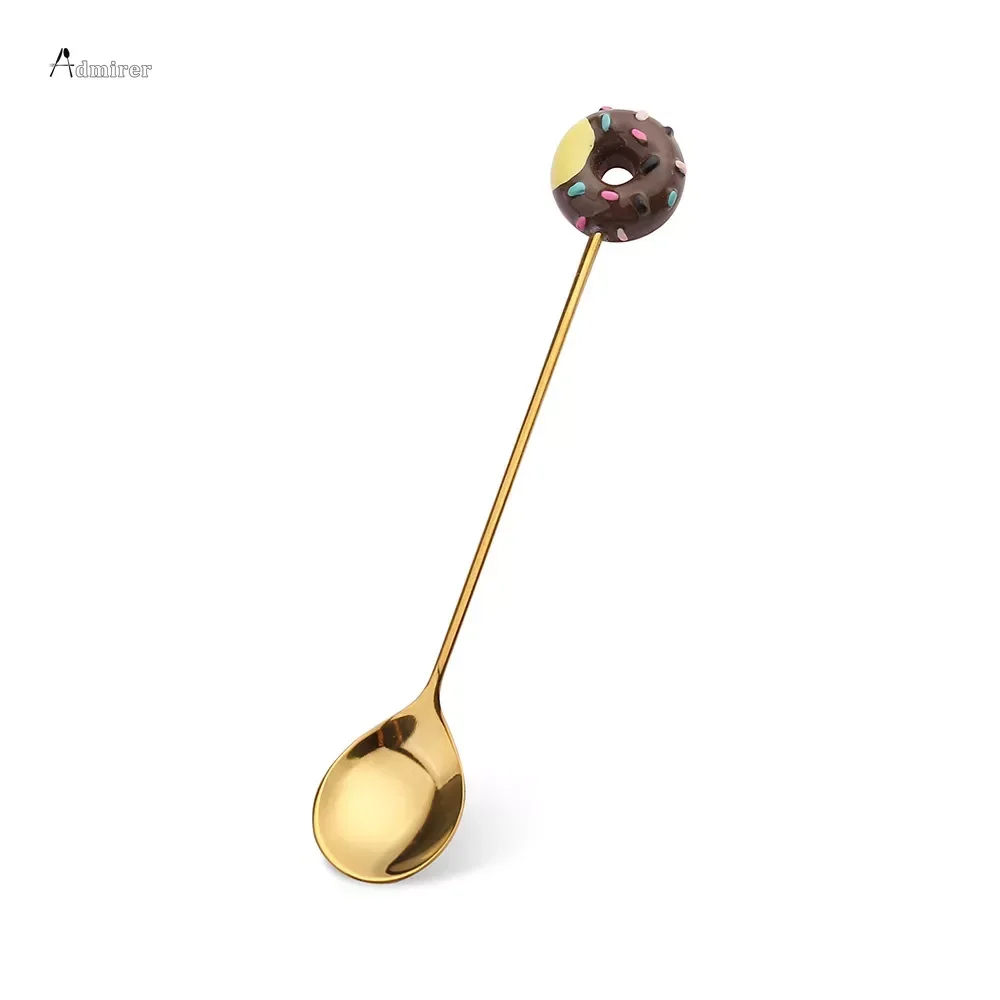 Stainless Steel Spoon Fork Cute Version Rainbow Lollipop Donut Macaron Dessert Spoons Fruit Forks Kids Set Kitchen Accessories