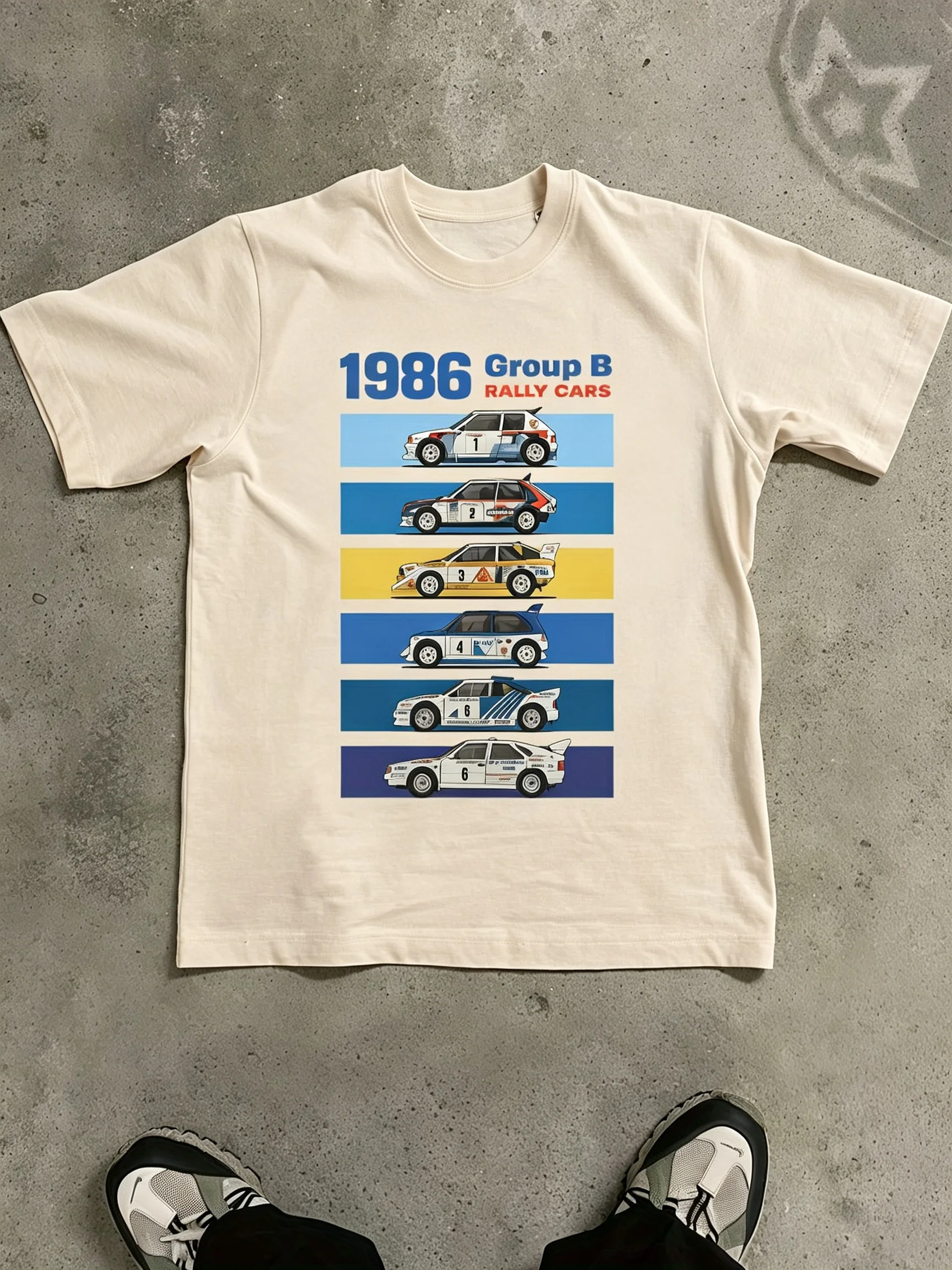Herren Retro 1986 Group B Rally Print T-Shirt 100% Baumwolle Vintage Racing Design Rundhals Regular Fit Lässiges Kurzarm-Oberteil – Detail 5