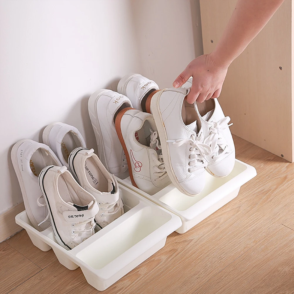 

Creative Upright Shoe Storage Box Plastic Organizer Dustproof Holder Dull Polish Craft Large Capacity White Box Shoe