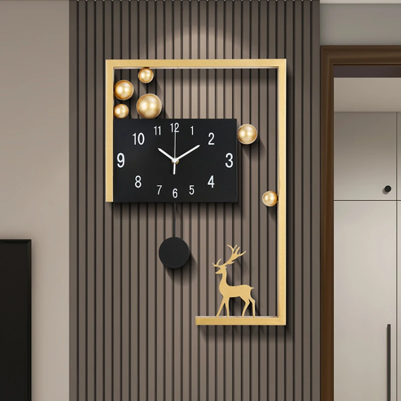 

ZC Clock Wall Clock Living Room Free Punch Wall Clock Simple Digital Quartz Clock