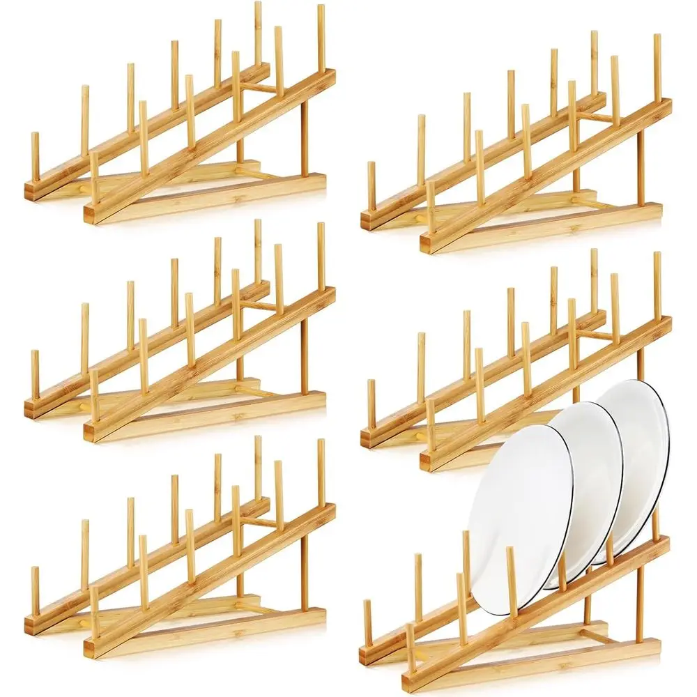 

6 Pcs Wooden Bamboo Dish Drying Rack Kitchen Cabinet Organizer or Cabinet Cutting Board Display Stand or Dish Plate Bowl Water B