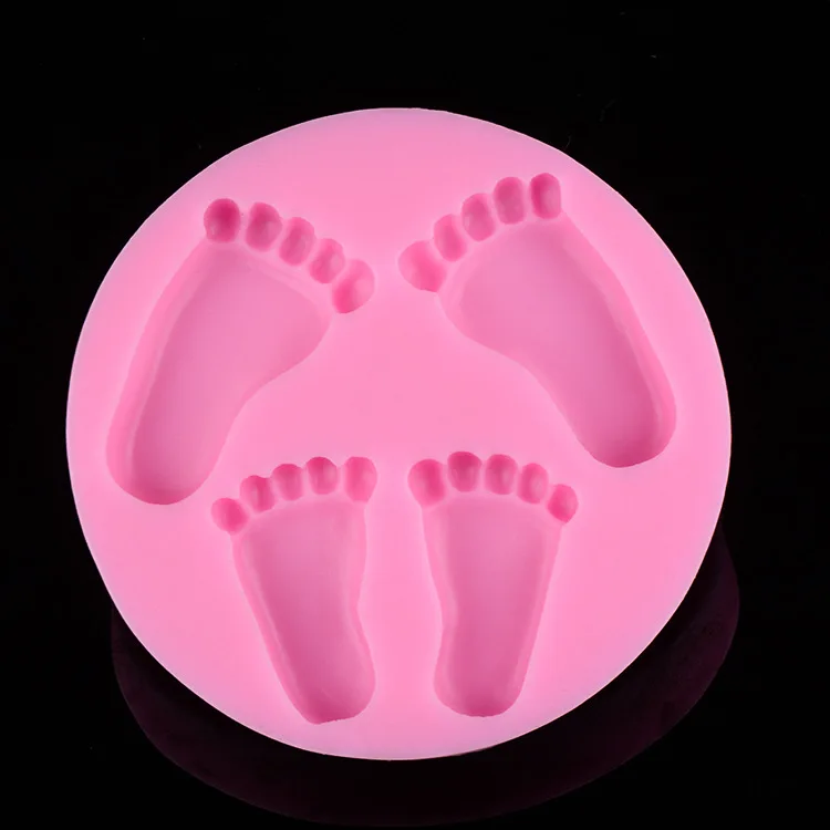 Cute Silicone Baby Foot Mold For Cake Decoration Fondant 3D Feet Mould Moldes De Silicone Baking Pink Cake Decorating Tools D026