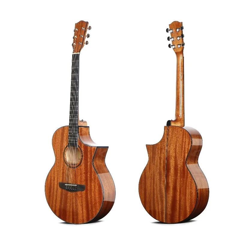 40 Inch Sapele Acoustic Cutaway Guitar, Wood Stringed Musical Instrument For Beginner Learning Practice