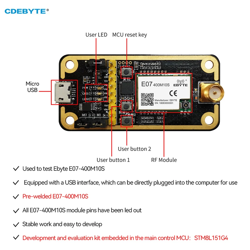 Test Board E07-400MBL-01 Development Evaluation Kit E07-400M10S USB Interface to TTL Easy Use Main Control MCU STM8L151G4