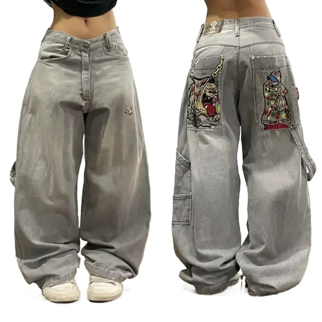 New Street Selling Fashion allentato American Hip Hop Retro Gothic Print Jeans donna Y2K pantaloni dritti a gamba larga Jeans jolly Unisex