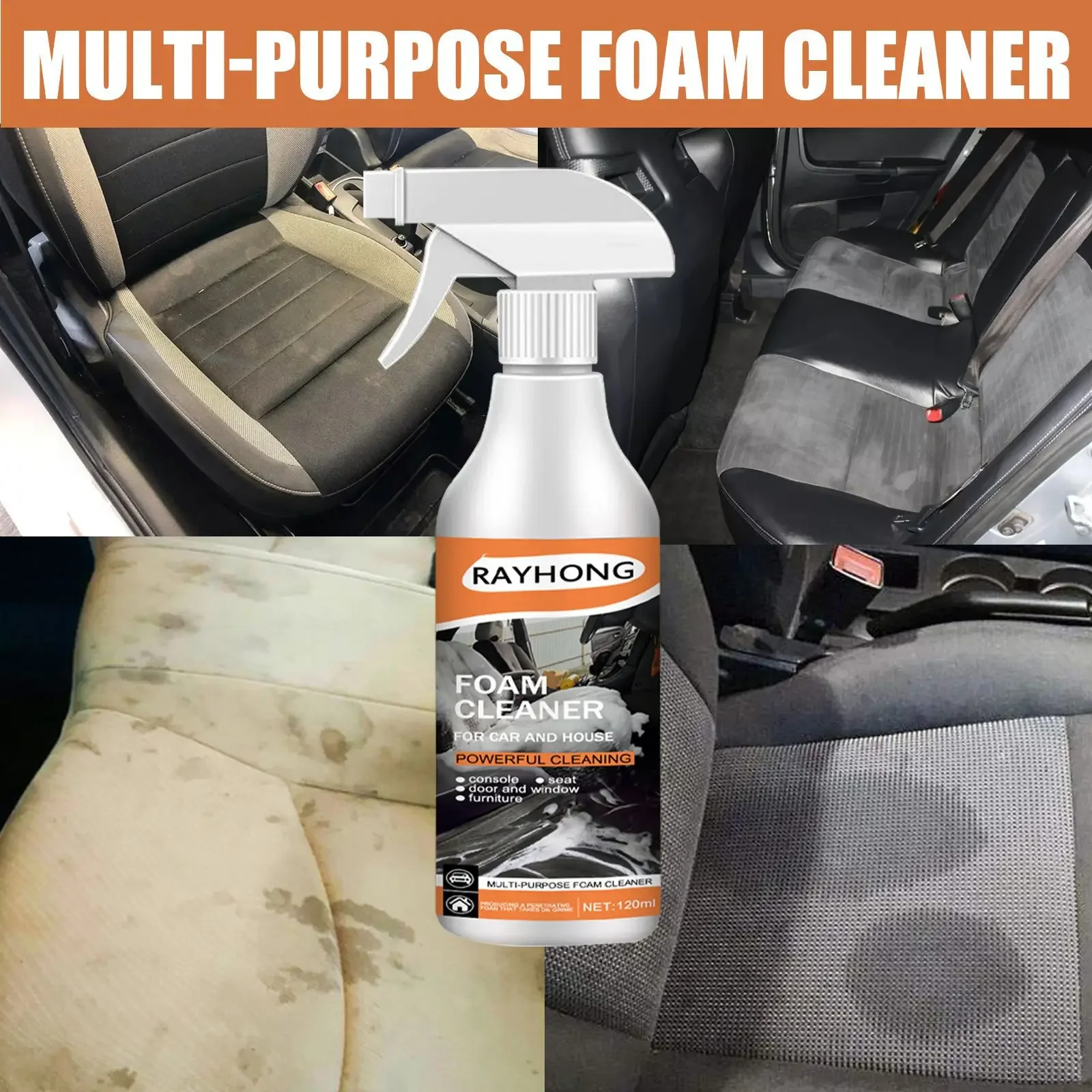 Car Multifunctional Foam Cleaner Car Interior Fabric Seat Steering Wheel Plastic Stain Cleaner