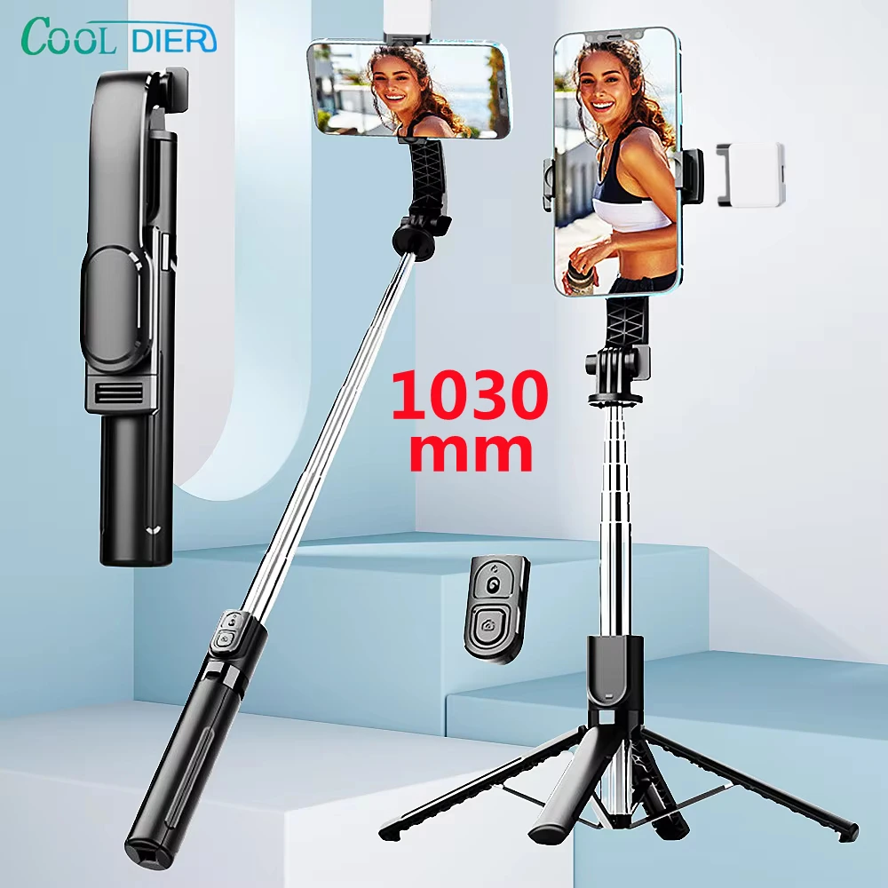 COOL DIER 1030mm four Tripods Wireless Selfie Stick tripod for Smartphone With Bluetooth Remote Foldable Stand For Vlog Shooting