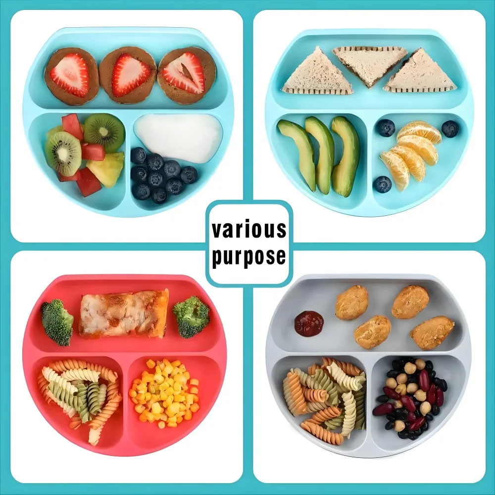 Three Compartment Plate Children's Tableware Suction Cups Training Tableware Children's Feeding Bowl Baby Supplies Silicone Dinn