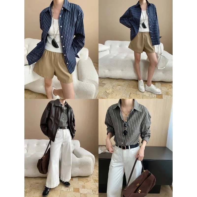 

Casual Vertical Striped Contrast Color Casual Loose Commuting Shirt