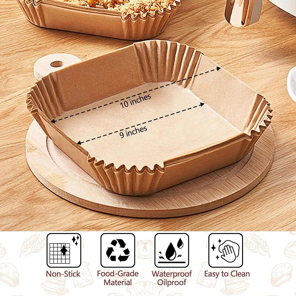 10 Inch Disposable Air Fryer Liners Parchment Paper Sheets Non-Stick Eco-Friendly Heat Resistant 100 Pack Easy Cleanup