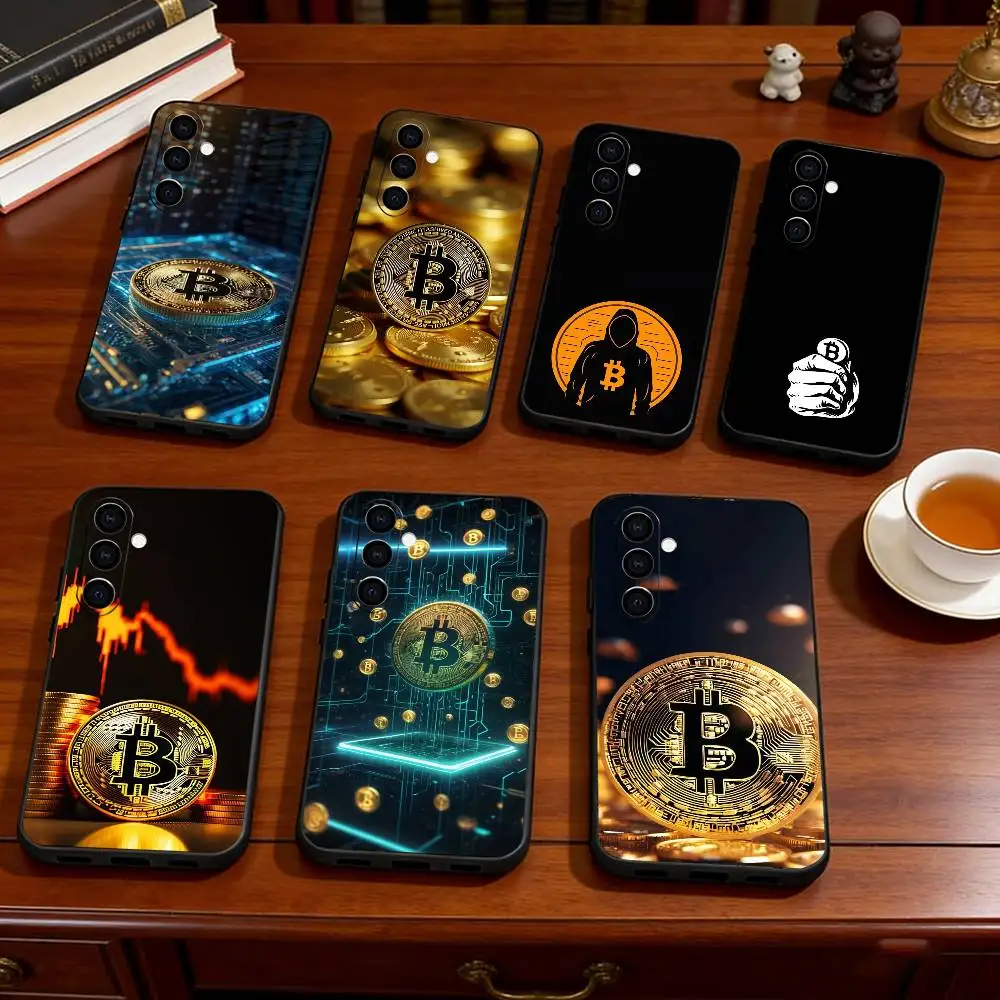 Bitcoin Crypto Phone Case Black Silicone Soft For Samsung Galaxy A73,A72,A71,A70,A53,A52,A51