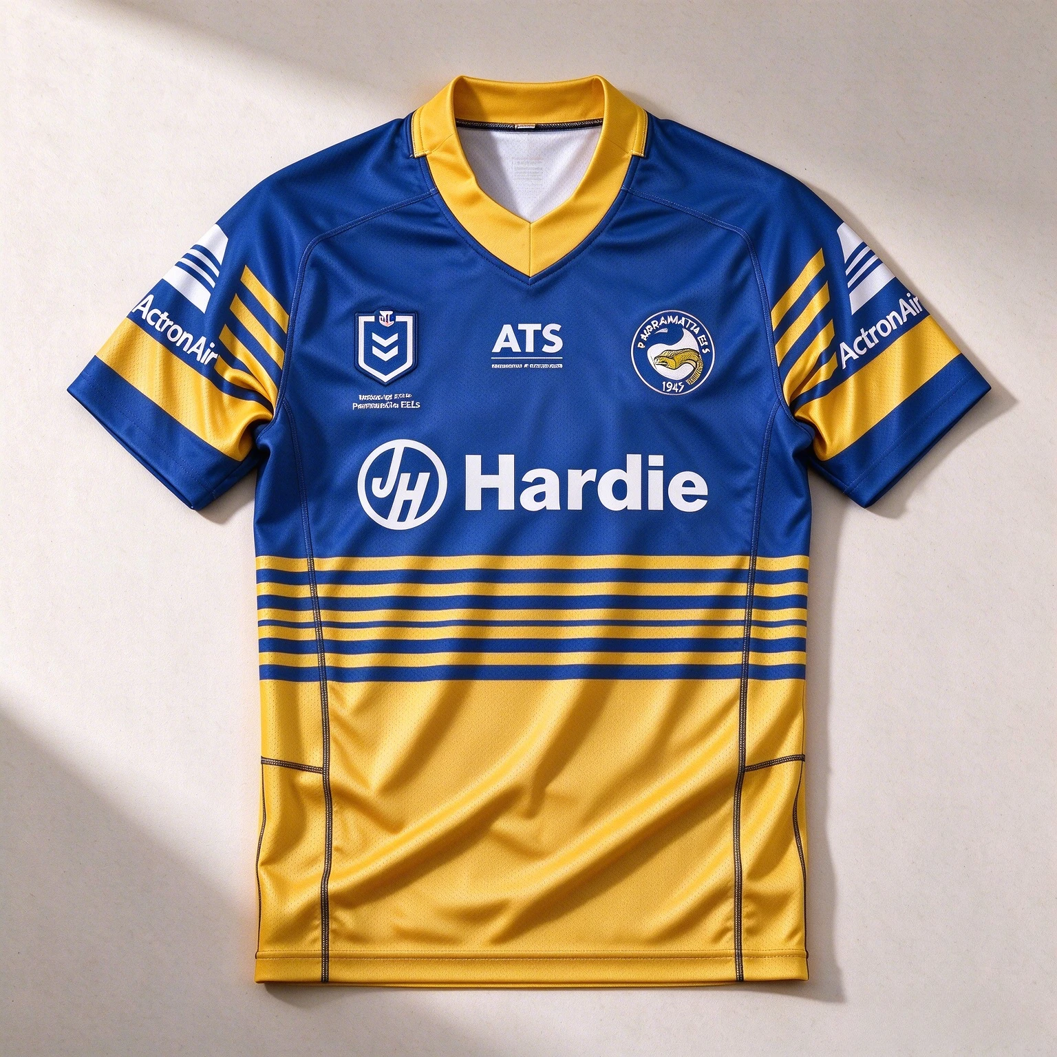 2026 New Parramatta Eels NRL Rugby Jersey, Unisex Short Sleeve Blue Yellow V-Neck Shirt Quick Dry Breathable Fan Sports Top